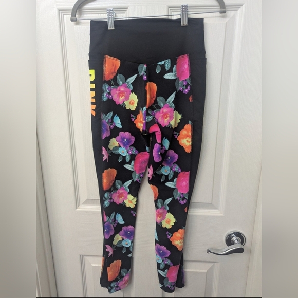 PINK Victoria's Secret Floral Leggings - Black, Pink, Orange, Blue - Picture 2 of 8